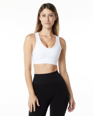 White Alphalete Amplify Bra Women's Sports Bra | 2607839-CD