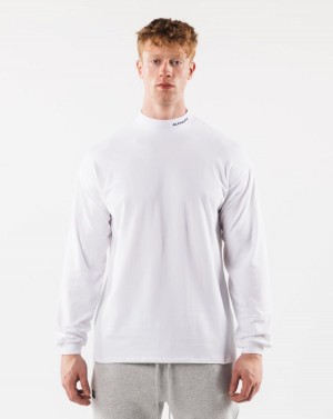 White Alphalete Brushed Core Mock Neck LS Men's Shirts | 2695310-LZ