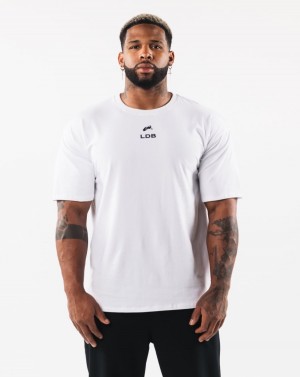 White Alphalete Brushed Crest Tee Men's Shirts | 6380759-TO