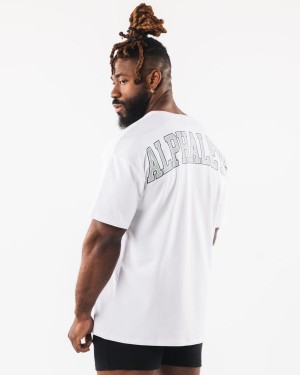 White Alphalete Collegiate Tee Men's Shirts | 2054918-JV