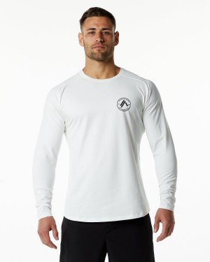 White Alphalete Dynasty LS Tee Men's Shirts | 7053281-IO