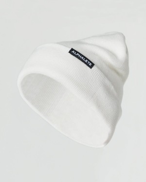 White Alphalete Essential Foldover Beanie Women's Accessories | 2976045-OS