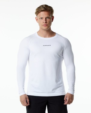 White Alphalete Ozone LS Tee Men's Shirts | 3580264-AB