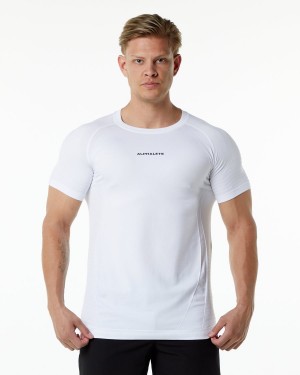 White Alphalete Ozone Tee Men's Shirts | 3675012-RN