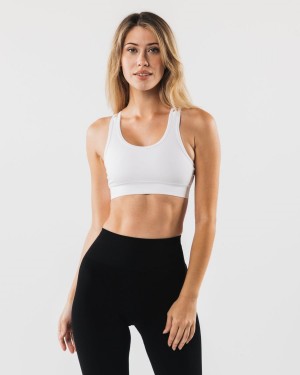 White Alphalete Revival Bra Women's Sports Bra | 0125439-QM