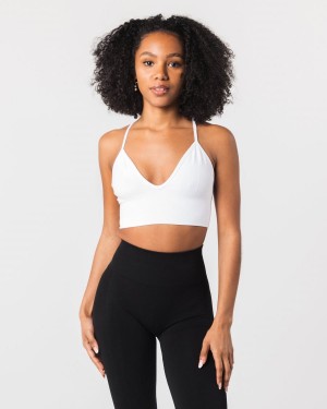 White Alphalete Seamless Ribbed Bra Women's Sports Bra | 9752463-PN