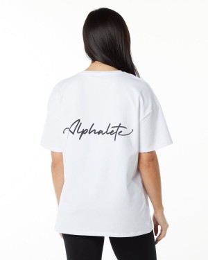 White Alphalete Signature Oversized Tee Women's Shirts | 4596023-SJ