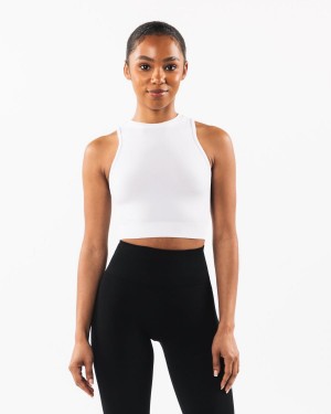 White Alphalete Stratus Crop Tank Women's Tank Top | 6893170-VN