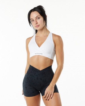 White Alphalete Surface Wrap Bra Women's Sports Bra | 2043715-SN