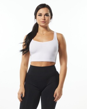 White Alphalete Ultrasoft Square Neck Tank Women's Tank Top | 1274590-WF