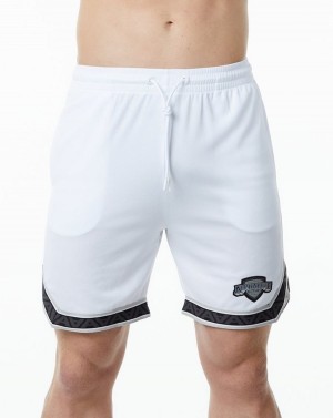 White Alphalete Varsity Basketball Short 9" Men's Shorts | 2013458-VY