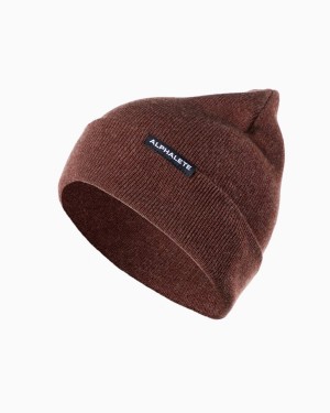 Wine Alphalete Essential Foldover Beanie Men's Accessories | 6804153-UI