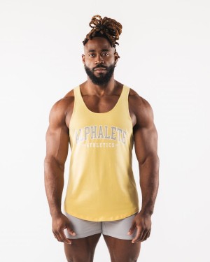 Yellow Alphalete Paisley Print Raw Cut Tank Men's Tanks | 8593240-XJ