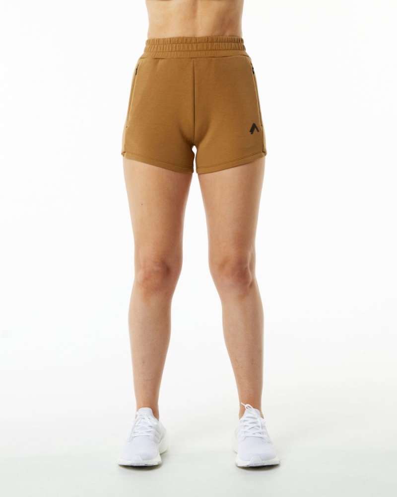 Almond Alphalete ELMTS Athletic Short 3.5" Women's Shorts | 6789450-LC