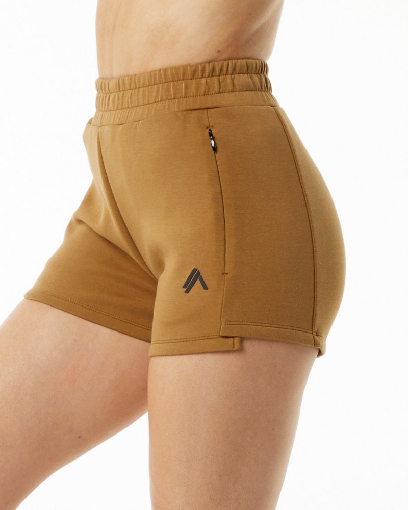 Almond Alphalete ELMTS Athletic Short 3.5" Women\'s Shorts | 6789450-LC