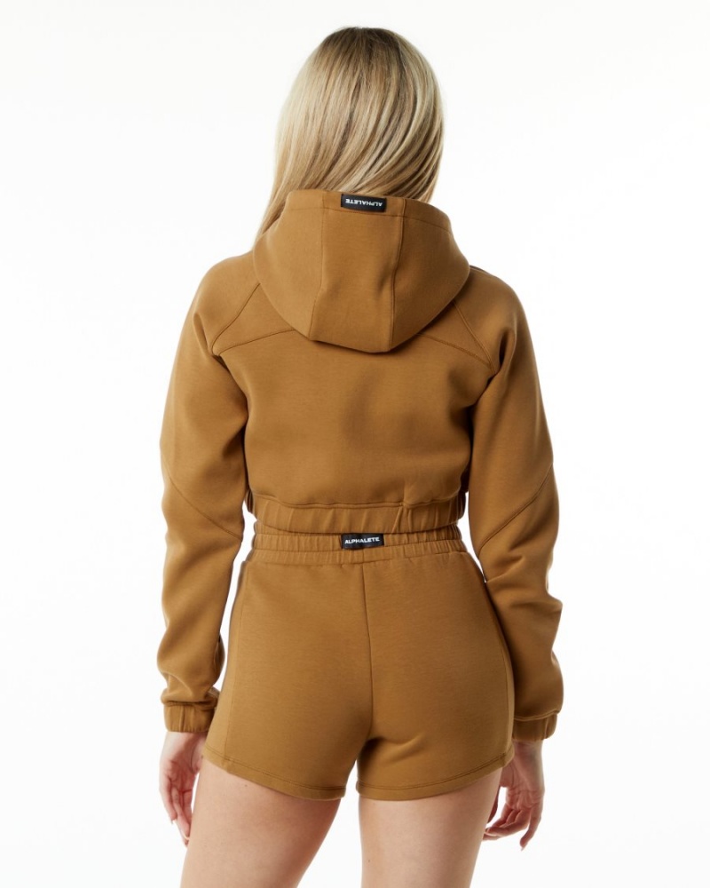 Almond Alphalete ELMTS Full-Zip Crop Jacket Women's Jackets | 2640198-PO