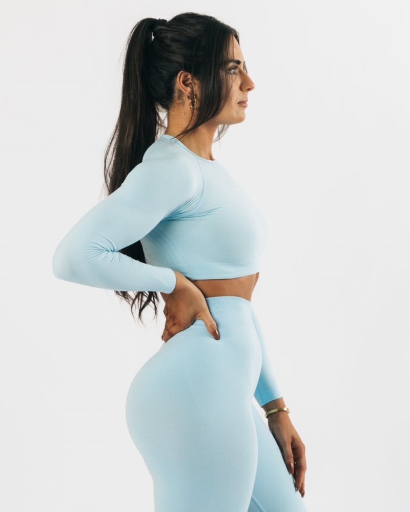 Arctic Blue Alphalete Amplify LS Crop Women's Long Sleeve | 7589203-EY