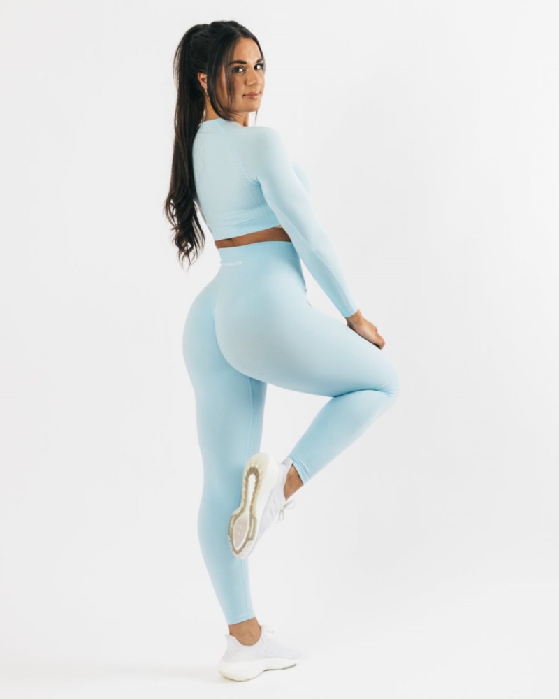 Arctic Blue Alphalete Amplify LS Crop Women's Long Sleeve | 7589203-EY