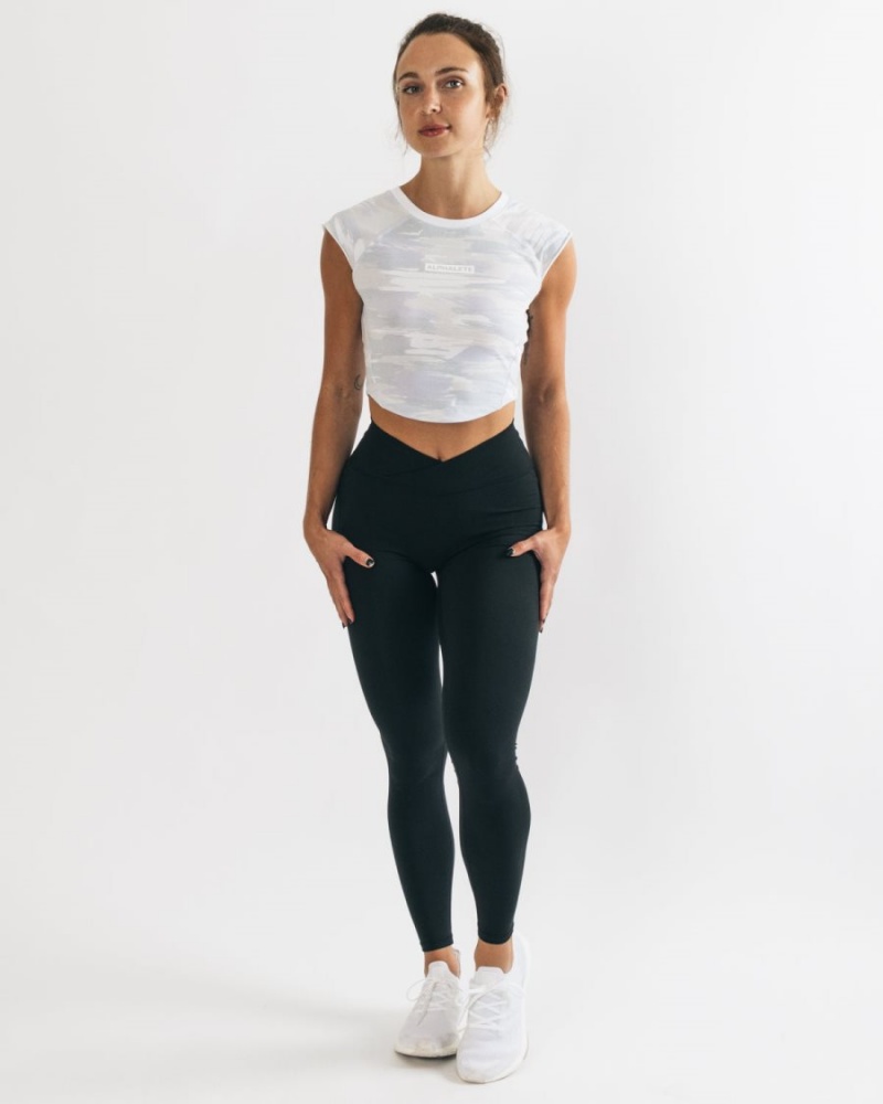 Arctic Canvas Camo Alphalete Velocity Crop Tee Women's Shirts | 6085791-CW