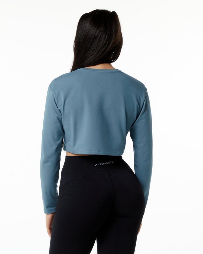 Atlantic Blue Alphalete Core LS Crop Women's Long Sleeve | 0659721-CN