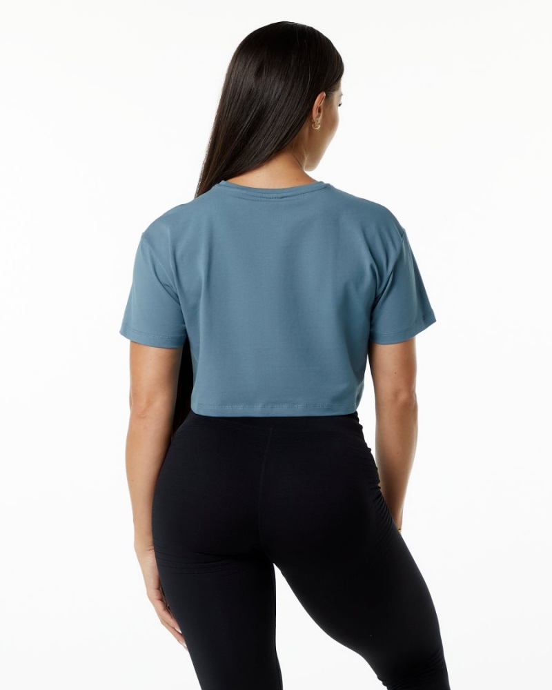 Atlantic Blue Alphalete Dynasty Crop Women's Shirts | 6538942-LE