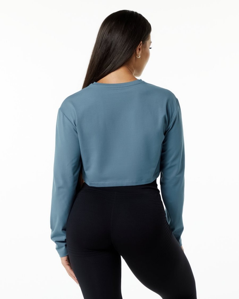 Atlantic Blue Alphalete Dynasty LS Crop Women's Long Sleeve | 9258073-VG