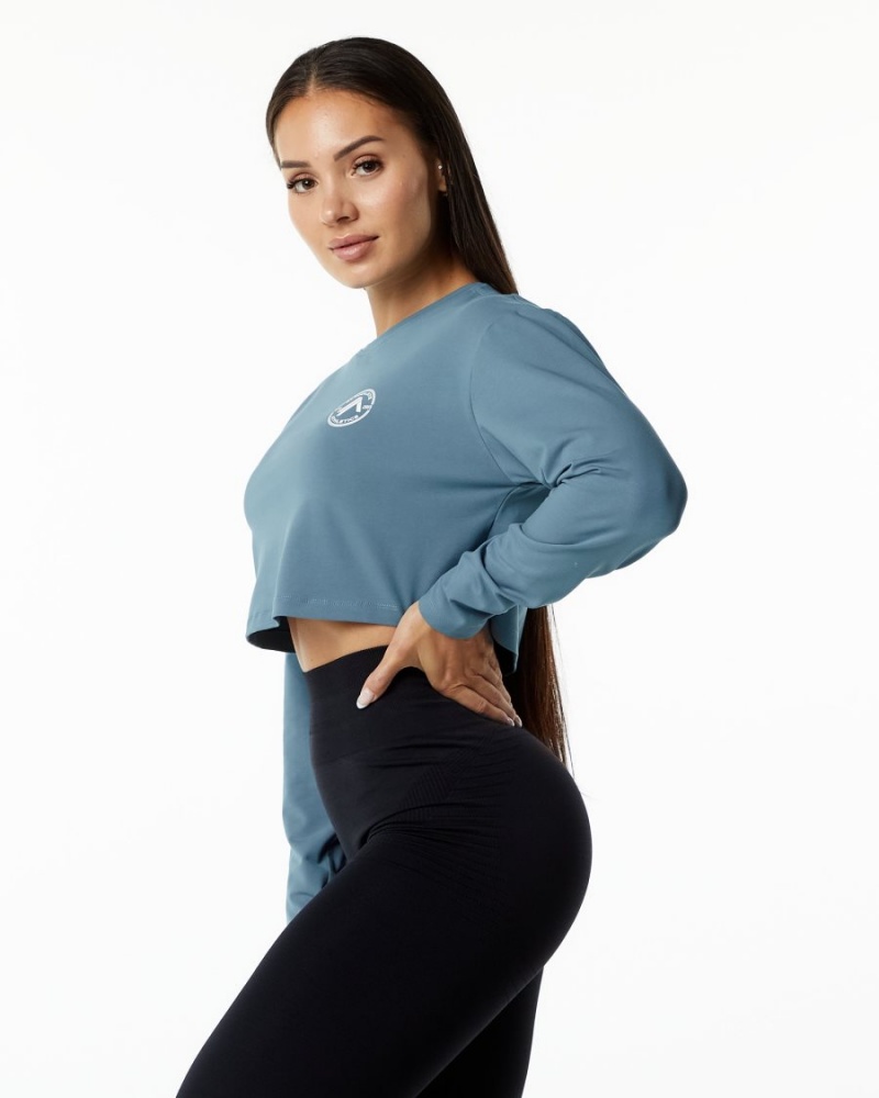 Atlantic Blue Alphalete Dynasty LS Crop Women's Long Sleeve | 9258073-VG