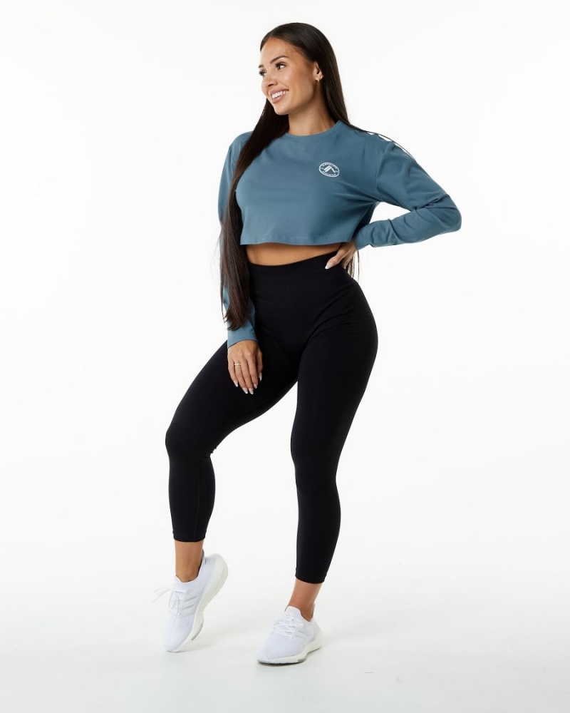 Atlantic Blue Alphalete Dynasty LS Crop Women's Long Sleeve | 9258073-VG