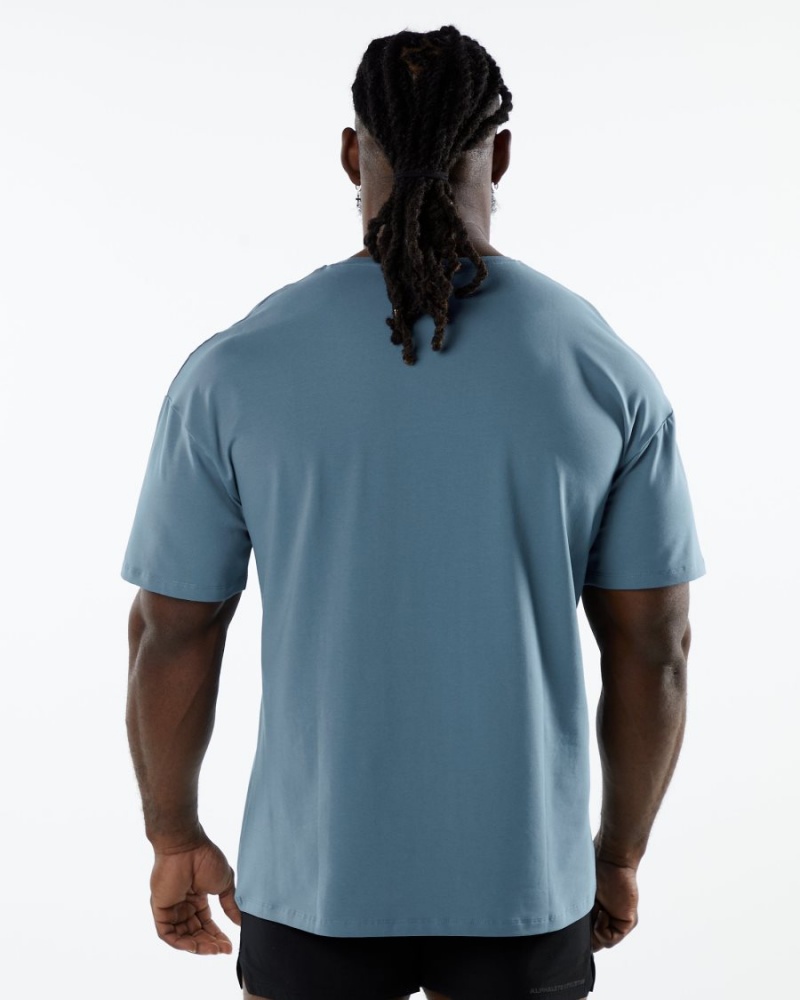 Atlantic Blue Alphalete Emblem Tee Men's Shirts | 7308245-EK