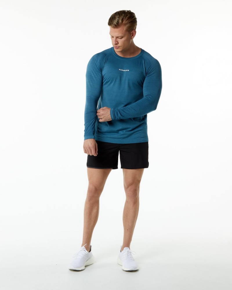 Atlantic Blue Alphalete Ozone LS Tee Men's Shirts | 3891605-HU