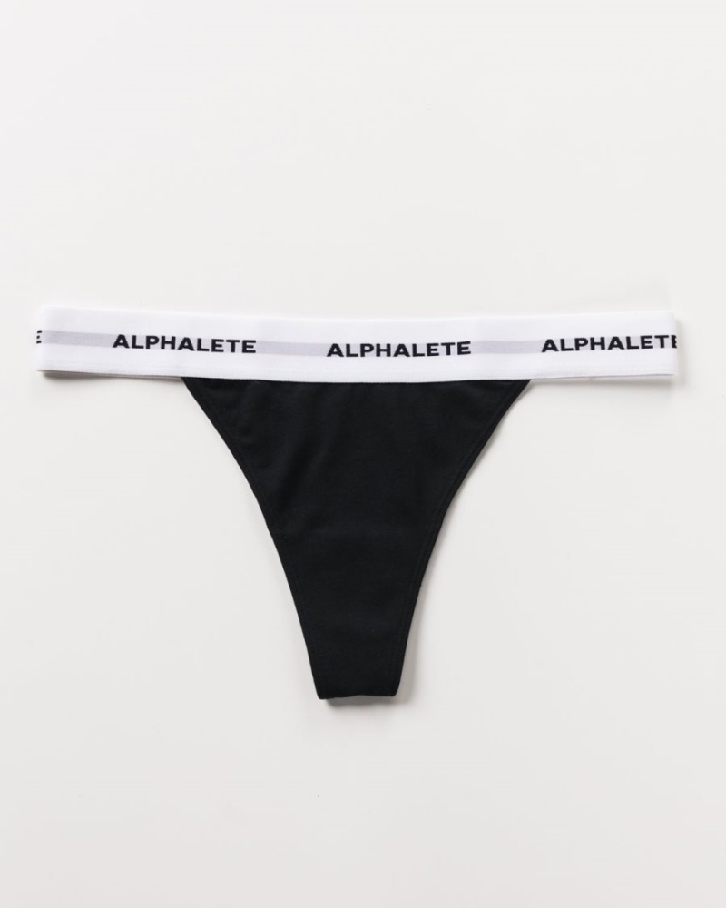 Black Alphalete Acute Thong Women's Underwear | 6132708-LT