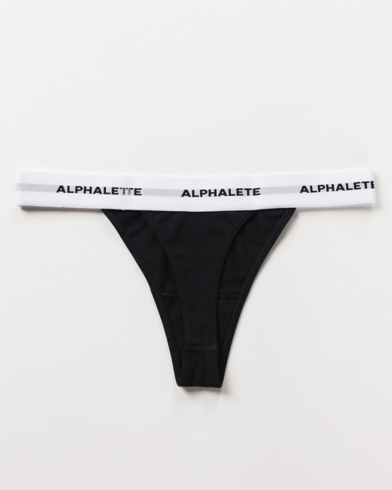 Black Alphalete Acute Thong Women's Underwear | 6132708-LT