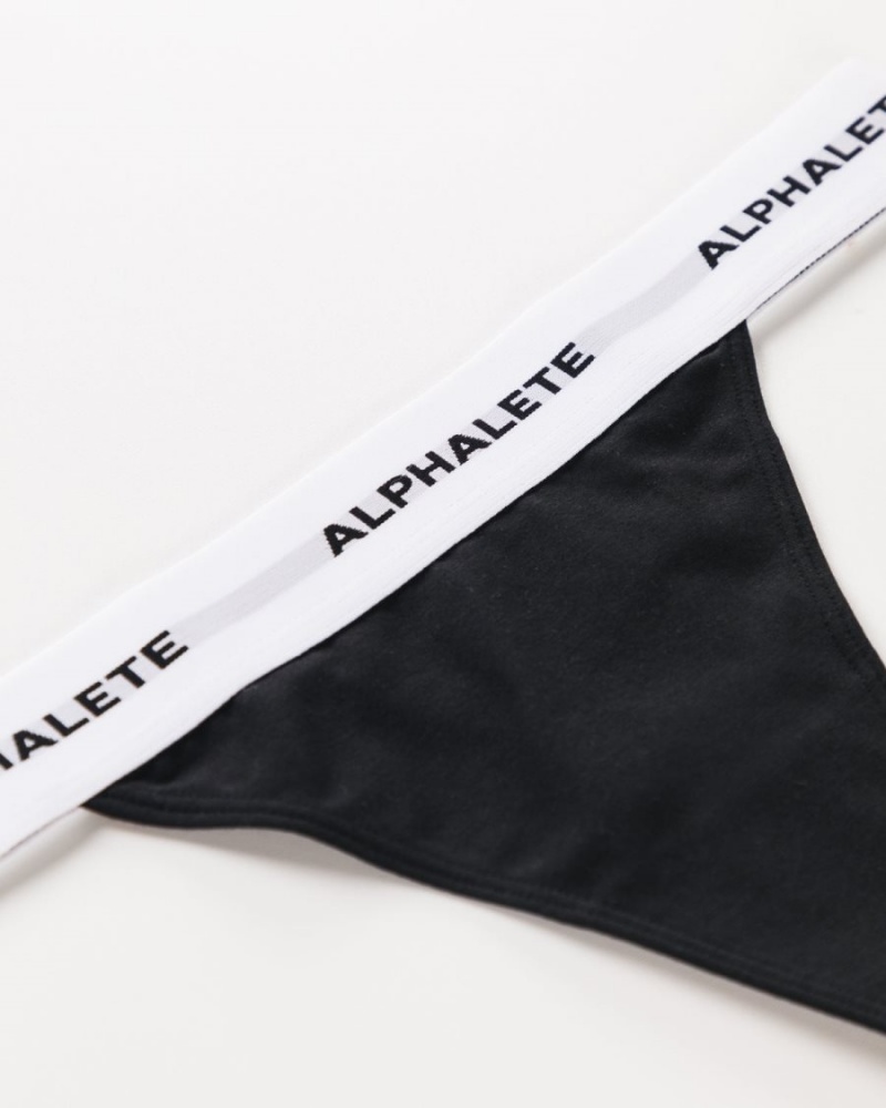 Black Alphalete Acute Thong Women's Underwear | 6132708-LT