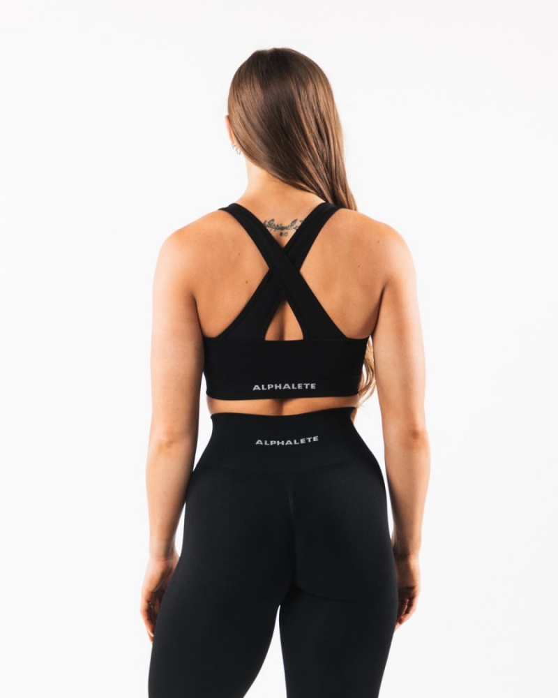 Black Alphalete Amplify Bra Women's Sports Bra | 3817254-EJ