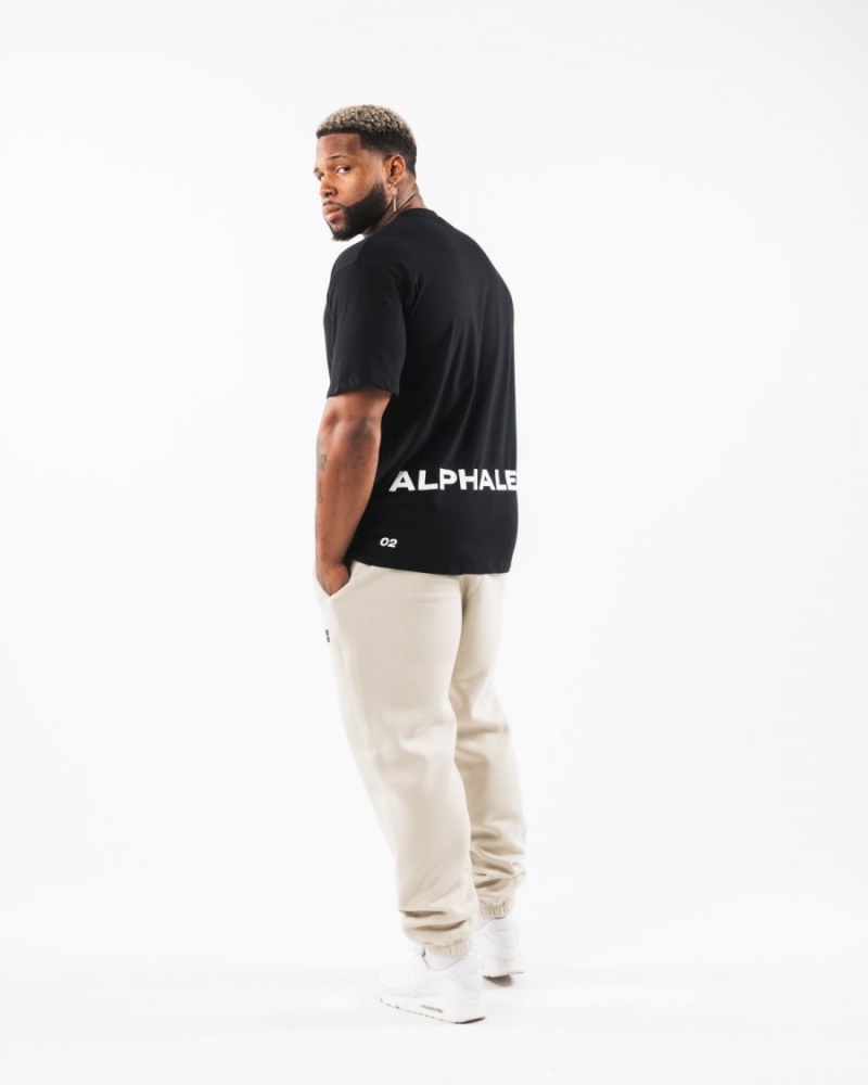 Black Alphalete Brushed Crest Tee Men's Shirts | 3726051-QY