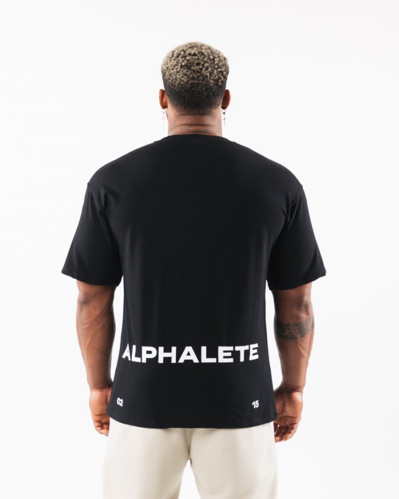 Black Alphalete Brushed Crest Tee Men's Shirts | 3726051-QY