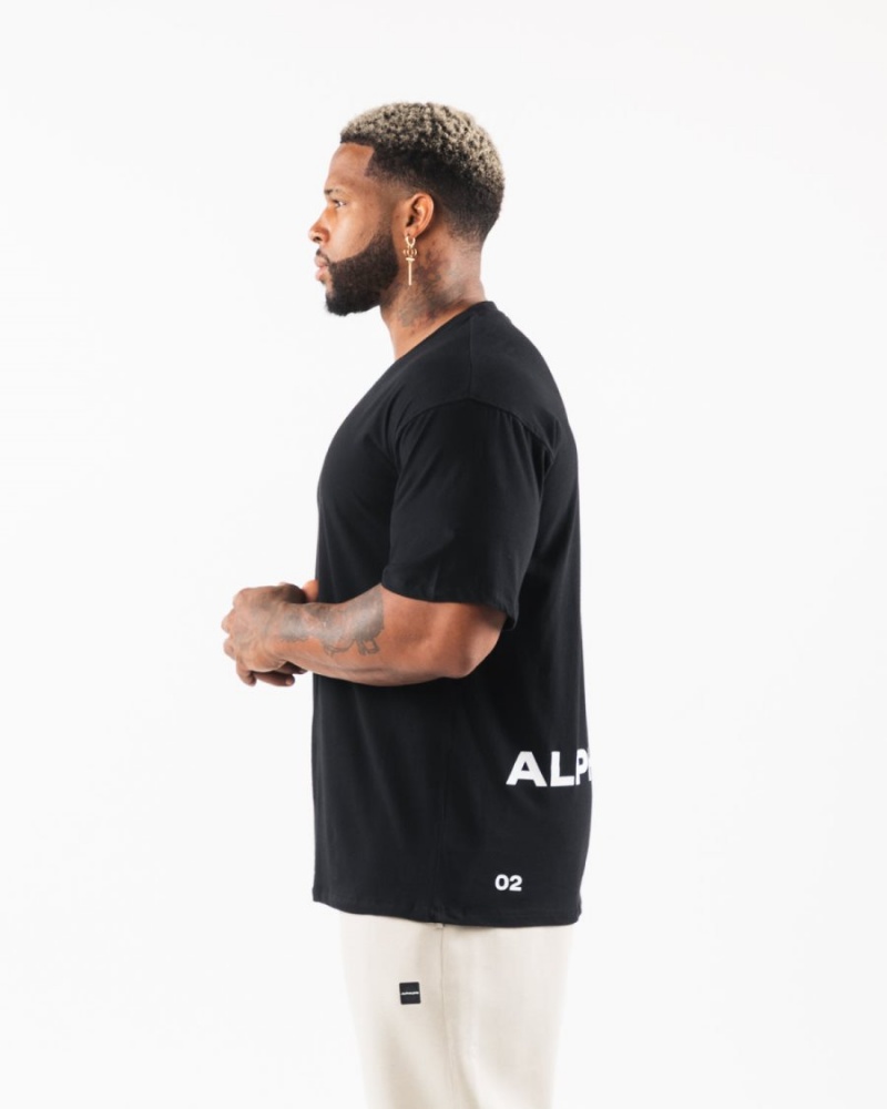 Black Alphalete Brushed Crest Tee Men's Shirts | 3726051-QY