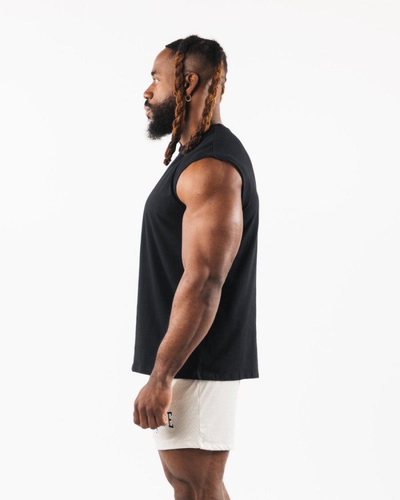 Black Alphalete Brushed Wolf Head Muscle Tank Men's Tanks | 1593067-XN