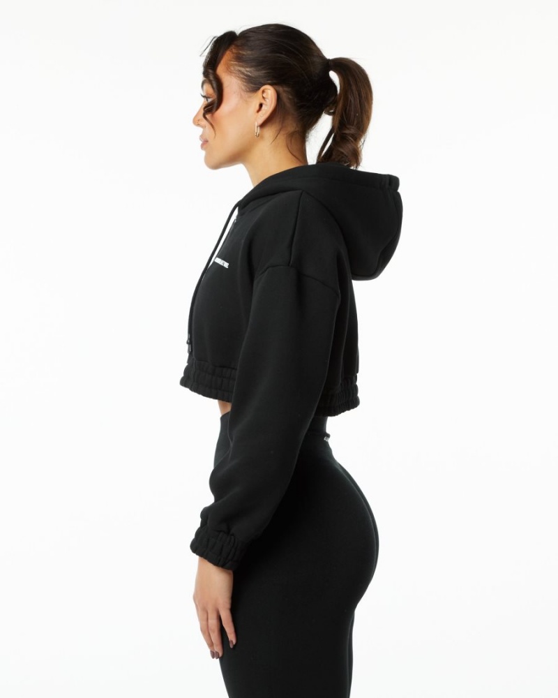 Black Alphalete Classic Capital Crop Hoodie Women's Hoodie | 4703958-CR