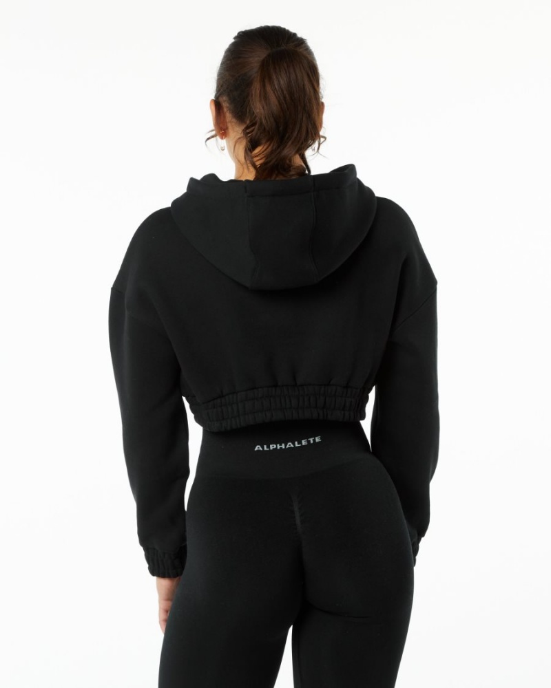 Black Alphalete Classic Capital Crop Hoodie Women's Hoodie | 4703958-CR