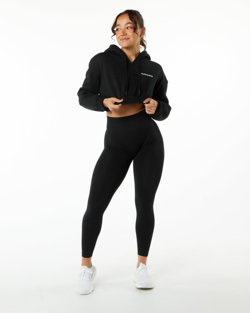 Black Alphalete Classic Capital Crop Hoodie Women's Hoodie | 4703958-CR