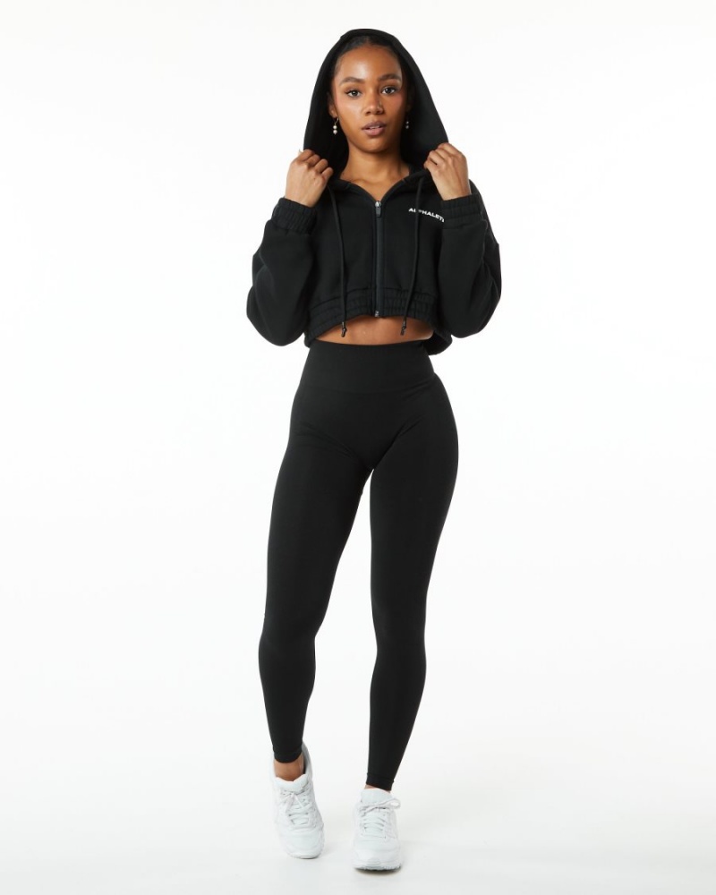 Black Alphalete Classic Capital Full-Zip Crop Jacket Women's Jackets | 7023481-YQ