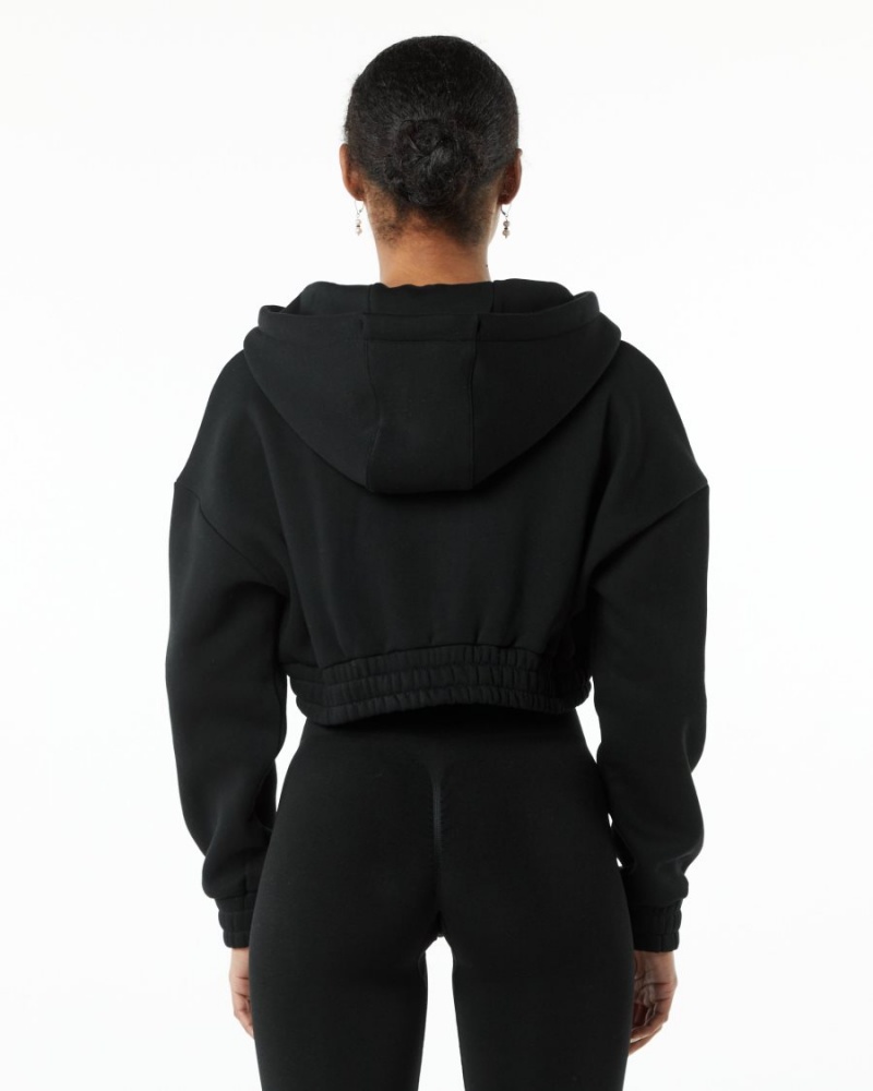 Black Alphalete Classic Capital Full-Zip Crop Jacket Women's Jackets | 7023481-YQ