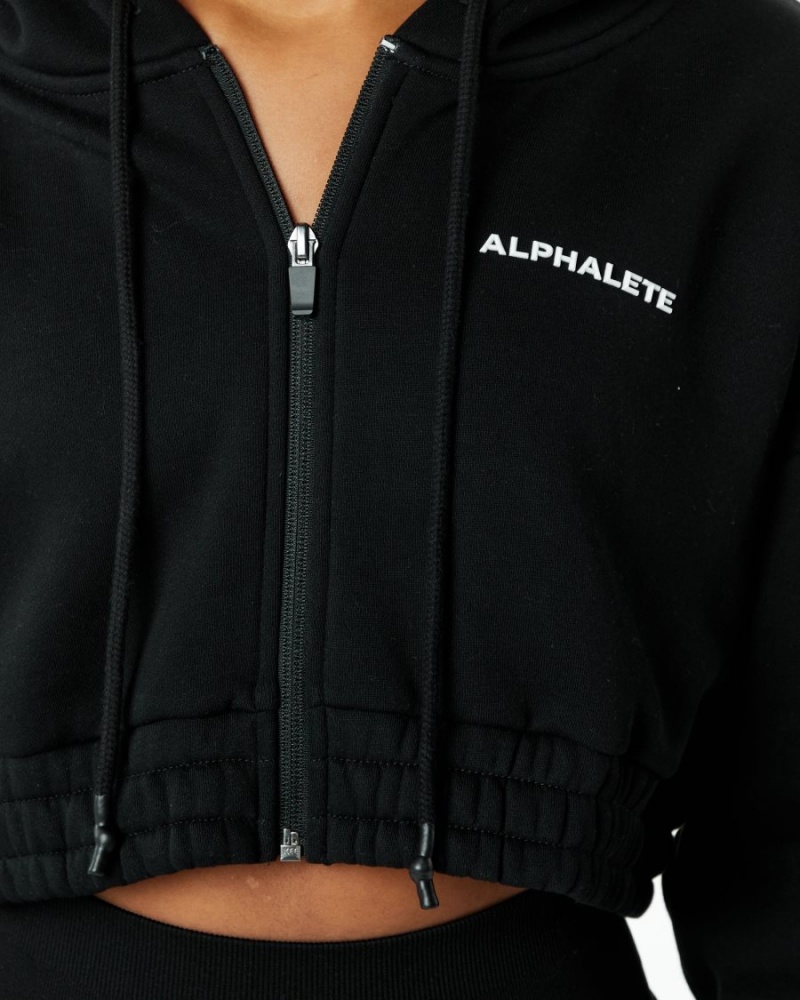 Black Alphalete Classic Capital Full-Zip Crop Jacket Women's Jackets | 7023481-YQ