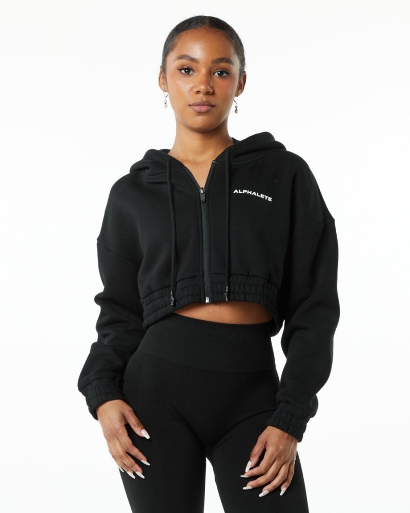 Black Alphalete Classic Capital Full-Zip Crop Jacket Women\'s Jackets | 7023481-YQ