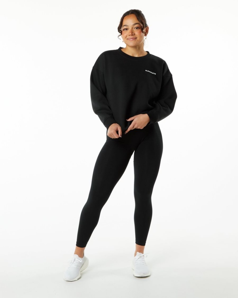 Black Alphalete Classic Crew Women's Jackets | 1975482-KM