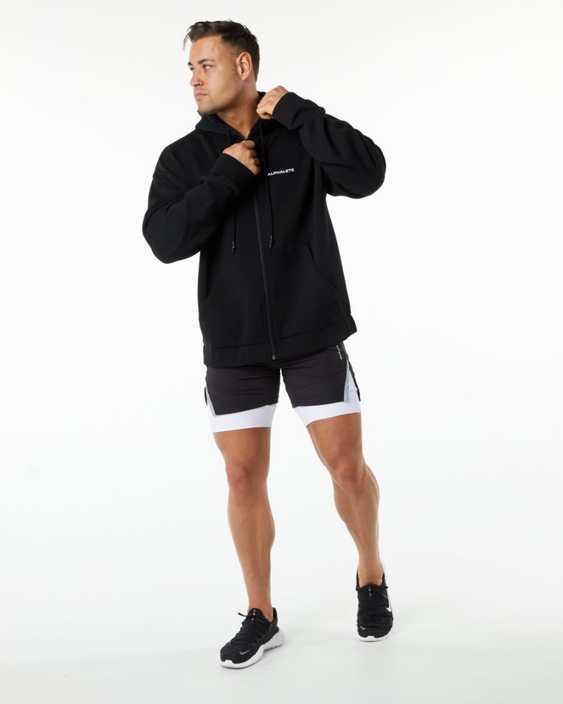 Black Alphalete Classic Full-Zip Jacket Men's Jackets | 1657409-BE