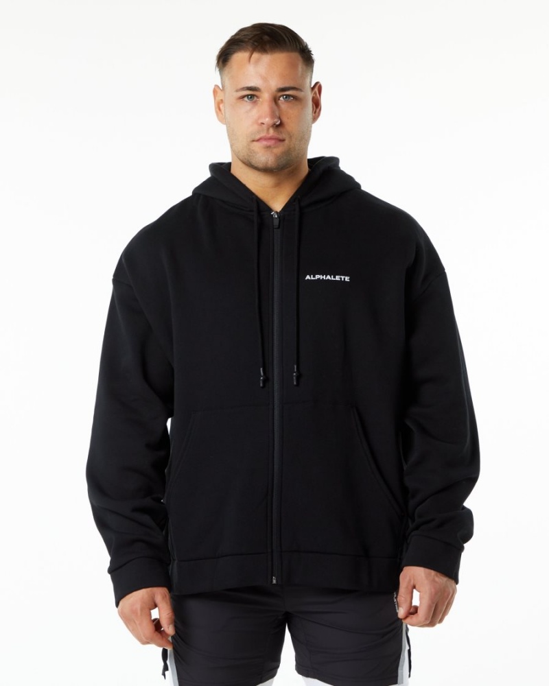 Black Alphalete Classic Full-Zip Jacket Men\'s Jackets | 1657409-BE