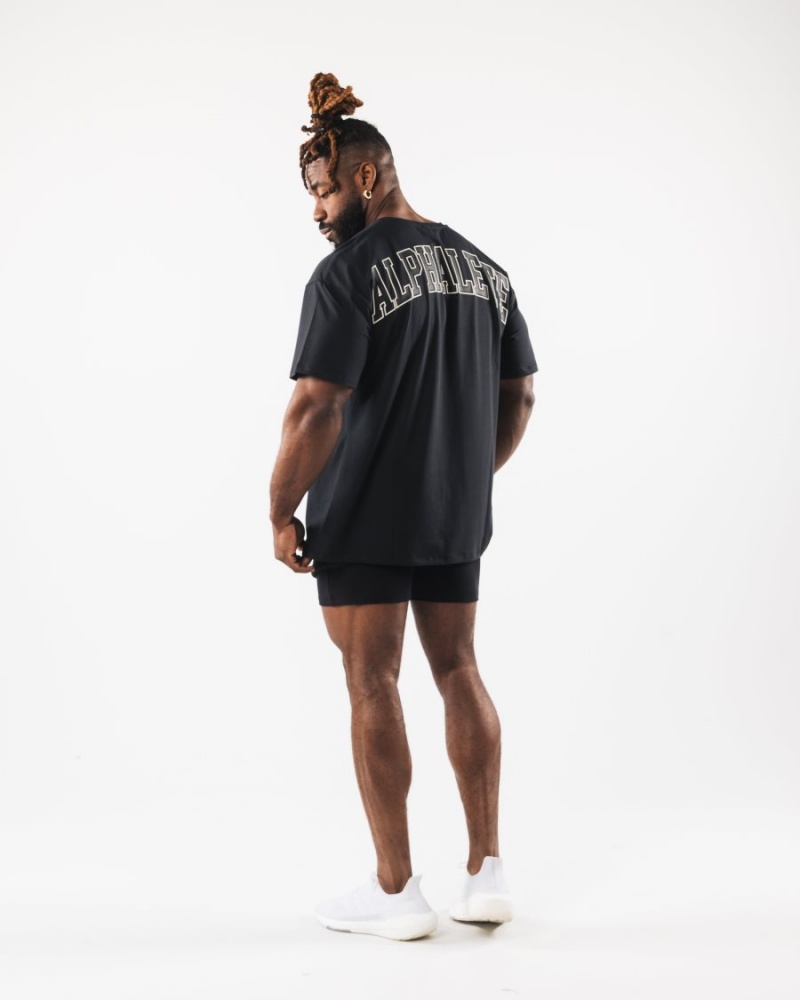 Black Alphalete Collegiate Tee Men's Shirts | 5480129-LR