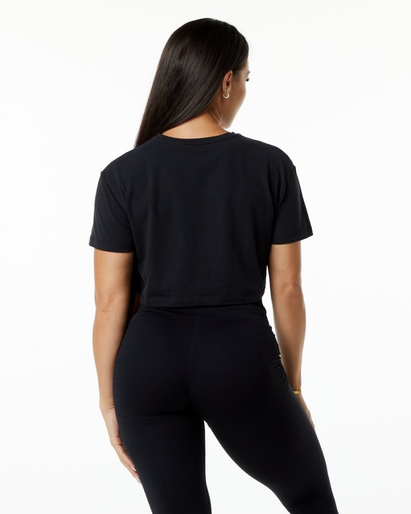 Black Alphalete Dynasty Crop Women's Shirts | 8302914-LN